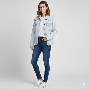 Free people Neon Blonde Jean Jacket Oversized Denim Distressed Light Wash Small